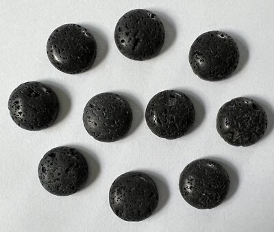 10 Lava Stone Round Cabochons Flat Backs Black 15mm - Image 1 of 3