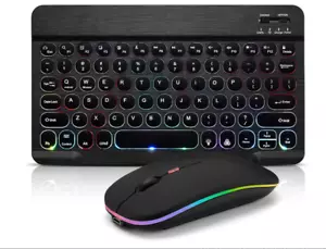 Ultra-Slim Bluetooth Keyboard & Mouse, 7-Color Backlit, Rechargeable, Black - Picture 1 of 8