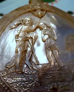 Finely carved MOP Baptism of Christ by John the Baptist Jerusalem Antique - Picture 1 of 13