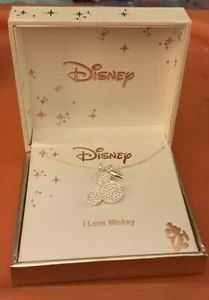 Disney Necklace Mickey Mouse Pendant Necklace Crystal Silver Plated New In Box - Picture 1 of 5