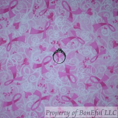 BonEful Fabric FQ Cotton Quilt Pink White Breast Cancer Heart Swirl Lady Girl UK - Image 1 of 4