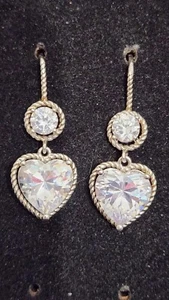 Beautiful Heart Shaped CZ Roped 925 Sterling Silver Hinged Dangle Earrings - Picture 1 of 16