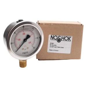 NOSHOK 25-901-60-PSI/KPA Pressure Gauge, ø2-1/2in, 0-60PSI, 1/4in NPT Thread - Picture 1 of 6