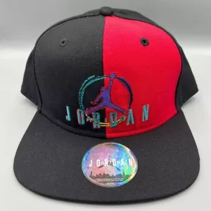 Air Jordan True Mütze Herren schwarz rot bestickt Jumpman Druckknopflasche Kappe - Bild 1 von 8