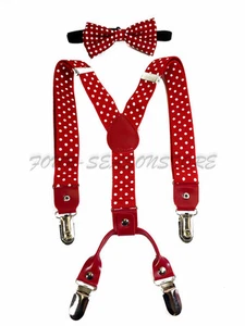 2015 Formal Wear Children Toddler Baby 4-Clip Red Polka Dot Suspender Bow tie - Picture 1 of 2
