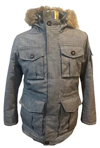 Hawke & Co Men's Logan Gray Faux-Fur-Trim Parka Thermal Insulation Small - Picture 1 of 14