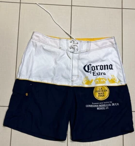 Corona Extra Swimtrunks Board Shorts Mens 38 Waist White Blue Yellow 22 in. Long - Picture 1 of 4