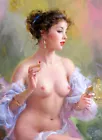 Nude woman lipstick in hand Oil Painting HD Giclee Art Printed on Canvas L3474