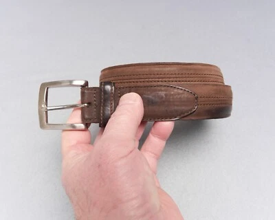 Cinturón de cuero Cole Hann para hombre 38 marrón 1,25" roto en pátina plata hebilla de latón Foto 1 de 4