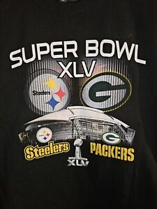 Packers Steelers Super Bowl 45 2xl Xxl Mens Black Graphic Logo Long Sleeve