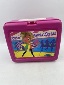 Vintage 1990 Plastic Pink Barbie Shopping Lunchbox with Thermos Faint Name Shows - Picture 1 of 23