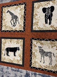 African SAFARI Giraffe Cat Elephant Zebra Quilt Cotton Panel ETOSHA Fabri-Quilt - Picture 1 of 7