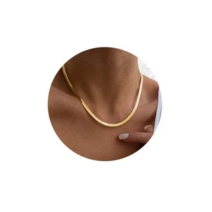 14K Gold/Silver Plated Snake Chain Necklace,Herringbone Necklace For Women Go... - Picture 1 of 7