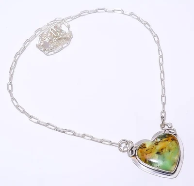 Corazón - Cromo Calcedonia 925 Plata de Ley Bali Collar Ajustable 16-24" N1 Foto 1 de 4