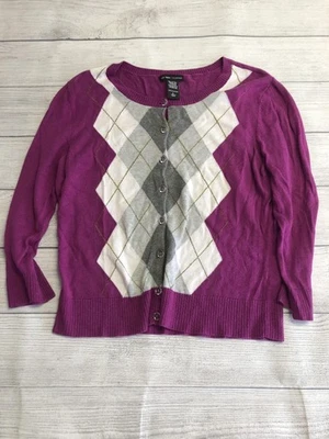 Cárdigan clásico con botones New York & Company suéter para mujer grande púrpura Argyle Foto 1 de 4