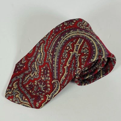 "Corbata de cuello vintage Don Loper 100 % seda roja/amarilla/púrpura abstracta 3""" Foto 1 de 4