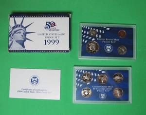 1999 U.S. Proof Set * 9 Coin Set w/ Quarters * Original Box w/COA * Free Ship - Picture 1 of 2