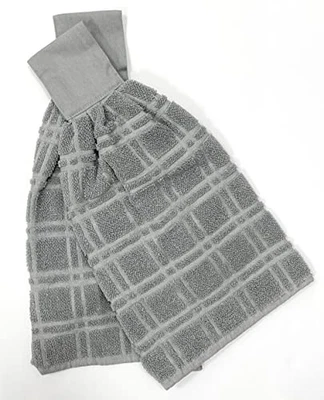  领带锁毛巾 2 件套 | 悬挂式手巾套装带钩环灰色 — 第 1/3 张图片