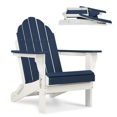AOODOR Blue HDPE Folding Adirondack Chair Outdoor Patio All Weather Fire Pit Chairs