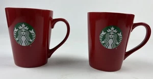Set of 2 Starbucks Red Coffee Mug Cup 12 Oz Mermaid Logo VG 2017 - Picture 1 of 8