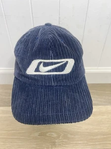 Vintage Nike Hat Blue Thick Corduroy Strapback Embroidered Cap Swoosh 90s Retro - Picture 1 of 12