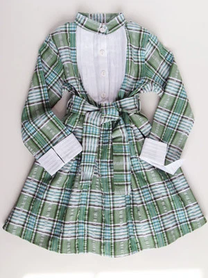 NWT Girls Cotton Dress by Ses Petites Mains Green, Black, Silver Plaid - Image 1 of 4