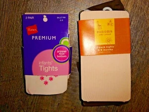 0- 3 - 6 - 9 months ~ lot 4 tights ~ brown light pink  non skid bottoms - Picture 1 of 6