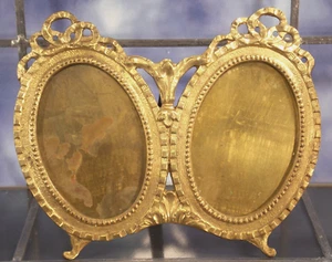 Fotos antiguas foto doble soporte marco latón ovalado acristalado HB 18x22 - Imagen 1 de 4