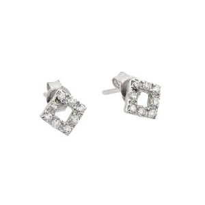 OPEN SQUARE STUD EARRINGS LAB CREATED DIAMONDS 8.3MM SQUARE 925 STERLING SILVER - Picture 1 of 2