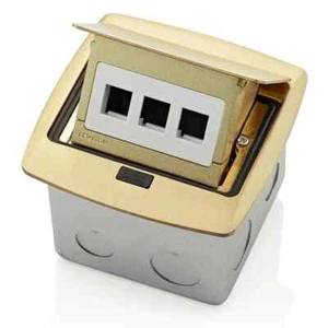 Leviton Pop-Up Floor Box avec Insert QuickPort 3 Ports, Laiton PFQP3-BR - Photo 1/6