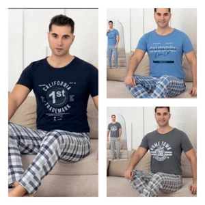 Herren Pyjama Schlafanzug Baumwolle Kurz 2-Teiler Set  C-75 - Bild 1 von 7