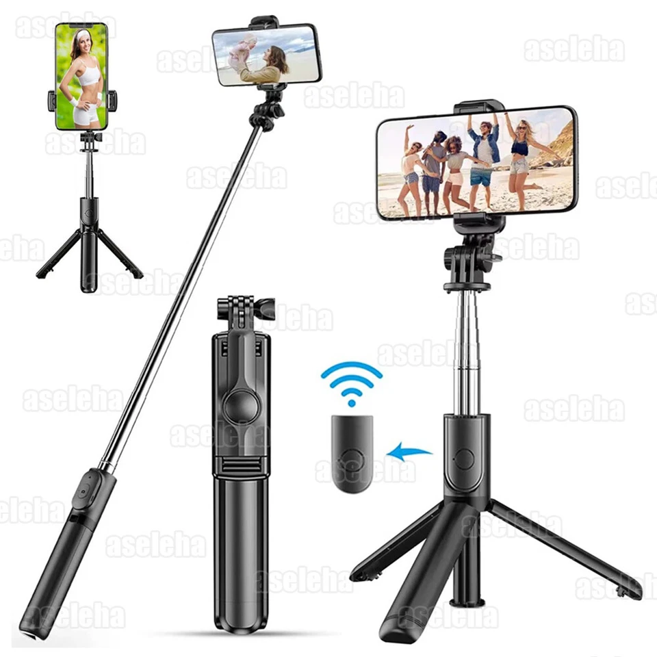 Smartphone Handy Selfie Stick Bluetooth Stativ Teleskop Stange mit Fernbedienung - Bild 1 von 4