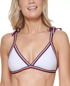 Tommy Hilfiger Soft White Tie-Strap Triangle Bikini Swim Top US Medium New - Picture 1 of 4