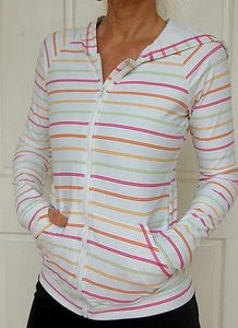 Designer Hoodie Lycra Jacket Gym Fitness Sports Ladies women White Pink stripe / - Picture 1 of 4