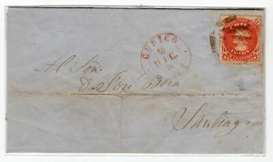 Chile 1870 First Perforate folded cover Curico Santiago mute cork cancel "LEAF" - Picture 1 of 1