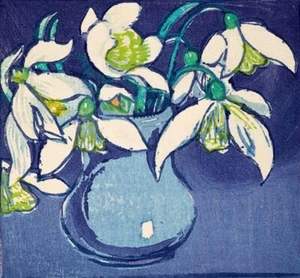 Mabel Royds Snowdrops 1935 Floral Woodcut Art Print – Arts and Crafts Décor - Picture 1 of 2
