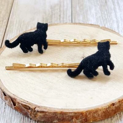 Cat Hair Pins, Kitty Bobby Pins, Womens Hair Pins, Black Cat Bobby Pins, Kitty H - Image 1 of 4