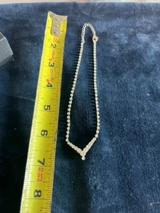 Vintage Silver Tone White Rhinestone V Shape Necklace 14" - Picture 1 of 4