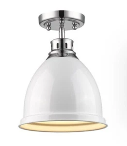 Golden Lighting 3602-FM-CH Duncan 1 Light 9"W Semi-Flush Ceiling - White - Picture 1 of 2