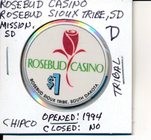 ROSEBUD MISSION SD CASINO CHIP - SIOUX TRIBAL APERTO: 1994 CHIPCO $1,00 - D - Foto 1 di 2