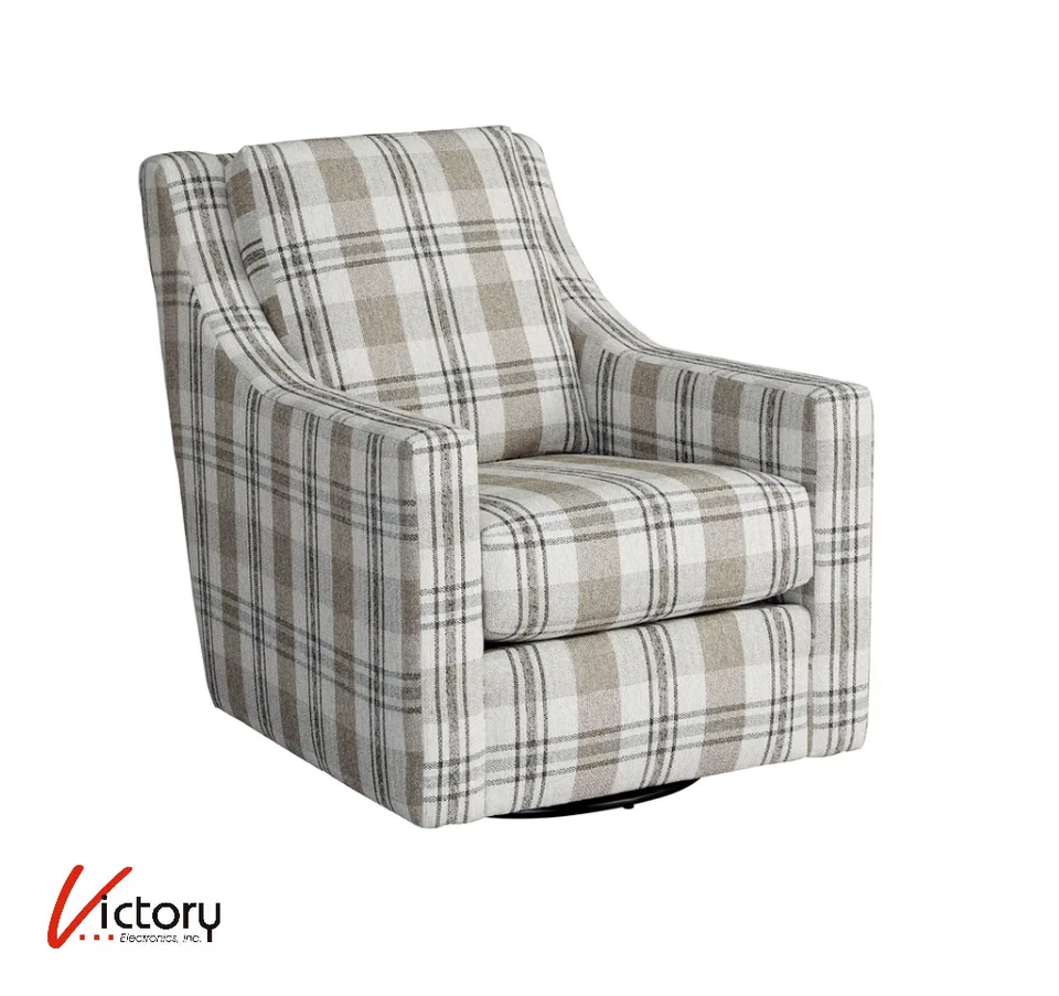 NWOB Flexsteel Murph 1042 Fabric Swivel Chair | M0SW - 1635272 | Tan Plaid - Image 1 of 4