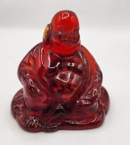 Buddha geschnitzter roter Bernstein Glück Glück gefüllt asiatisches Dekor Statue Rarität - Bild 1 von 14