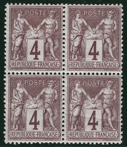 FRANCE Stamp Scott.90a 4c Violet-Brown/Lav PEACE & COMMERCE Block{4} Mint YOG152 - Picture 1 of 6