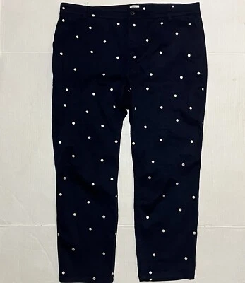J.Crew Vintage Bolinhas Retas Elásticas Chino TAMANHO 34 X 27 Bordado Azul Marinho - Imagem 1 de 4