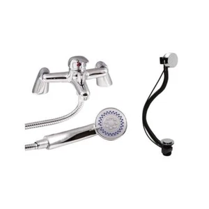 Juego de Grifo de Baño Bañera de Ducha Mezclador Cromo Lavabo y Residuos Pop Up Baño - Imagen 1 de 9