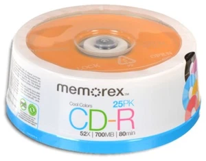 25-Pak Memorex COOL COLORS (purple, black, red, orange & blue) 52X 80-Min CD-R's - Picture 1 of 1