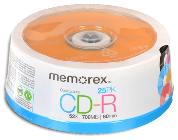 25-Pak Memorex COOL COLORS (purple, black, red, orange & blue) 52X 80-Min CD-R's - Image 1 of 1