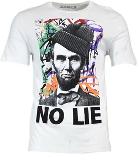 MENS Forever 21 Men21 Abraham Lincoln NO LIE Graphics White T-Shirt Crew Neck - Picture 1 of 3