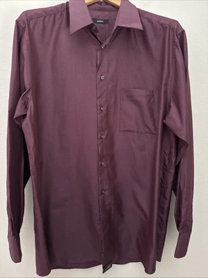 Alfani Mens Silk Burgundy Button Front Collar Long Sleeve Shirt Sz  L  16 34 /35 - Image 1 of 4