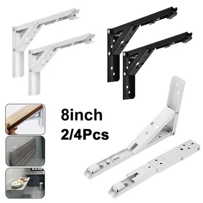 2/4Pcs Folding Heavy Duty Shelf Bracket Bench Table Wall-Mounted Hinges 8inch - Image 1 of 4
